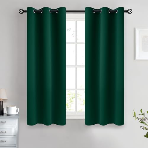 COSVIYA Grommet Blackout Room Darkening Curtains 54 inch Length 2 Panels,Thick Polyester Light Blocking Insulated Thermal Window Curtain Dark Green Drapes for Bedroom/Living Room,38x54 inches