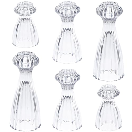 Lysenn Glass Candle Stick Holder Set of 6 ??? Premium Taper Candle Holders for Romantic Ambiance - Candle Sticks Holder Decor for Special Occasions - Clear