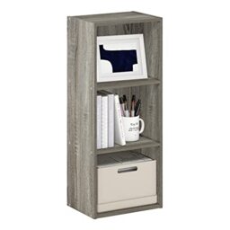 Furinno LUDER Book Shelf, 3-Cube Bookshelf, Bookcase with Open Shelves, 23.6cm x 30.5cm x 80cm, for Living Room, Bedroom, Home Office, Grey Oak
