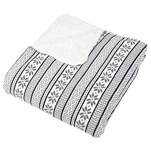 Micro-Pro White / Grey Fairisle Fleece Blanket Soft Sherpa Home Sofa Bed Throw 130x160cm