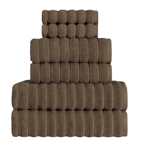 Tedeman Cloud Collection 6-Piece Towel Set - Turkish Towels, 550 GSM Plush, Highly Absorbent, Hotel & Spa Quality, 2 Bath Towels + 2 Hand Towels + 2 Kitchen Towels (Truffle Brown, Set of 6 Towels)