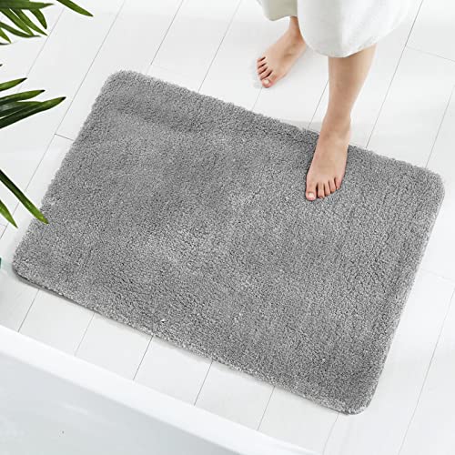 GONICVIN Bathroom Rugs, 70 x 120cm Fluffy Microfiber Absorbent Non-Slip Bath Mats, Machine Washable Bath Rugs for Tub, Shower and Bathroom (Grey)