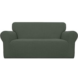 Easy-Going Stretch Loveseat Slipcover 1-Piece Sofa Cover Furniture Protector Couch Soft with Elastic Bottom for Kids Polyester Spandex Jacquard Fabric Small Checks(Loveseat, Olive Green)