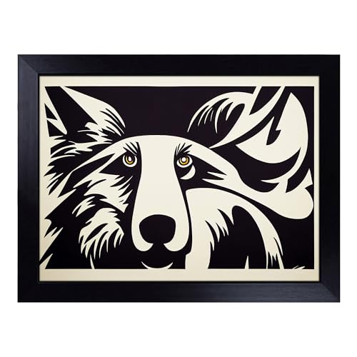 Lap Tray with Bean Bag Cushion, An Engaging Wolf - Handmade in the UK, Raised Wooden Edge, Padded Cushion, Heat-Resistant Wipe-Clean Surface, for Meals, Laptops and Crafts