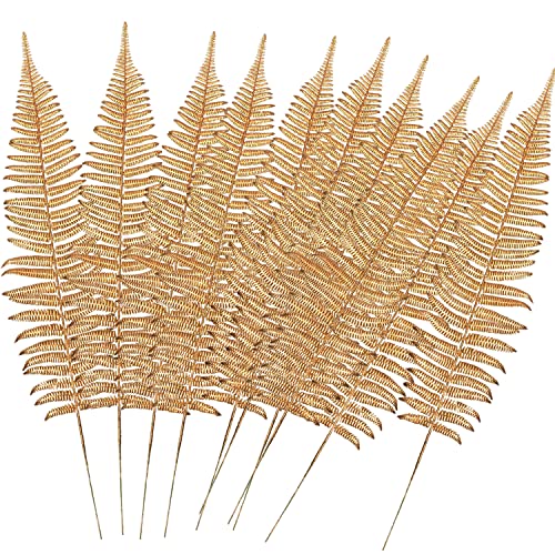 "CATTREE Artificial Gold Plants Large Fern Leaves Tall 23"" - 10 Pack, Fake Boston Ferns Golden Plant Decorations Plastic Faux Foliage Shrubs Simulated Leaf for Party Wedding Table Centerpiece DIY D??cor"