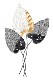 GILDE Decorative Wall Relief Wall Decoration XXL - 3D Metal Picture Leaves - Decoration Living Room - Colours: Black Gold - 65 x 107 cm