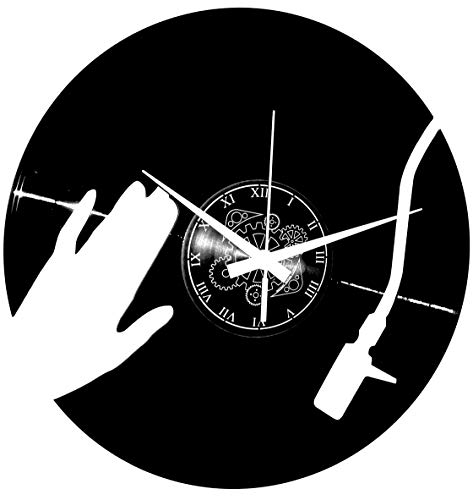 Instant Karma Clocks - DJ Turntable Wall Clock with Hand & Needle Design - Silent No-Ticking - Perfect for Bedroom, Office, Studio, Cabin, Living Room - Unique Decoration