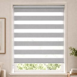 VOUNOT® Day and Night Blinds No Drill, Zebra Roller Blinds for Windows, Double Layer Translucent and Blackout Fabric, Easy Installation Window Shades, Grey, 90 x 150 cm