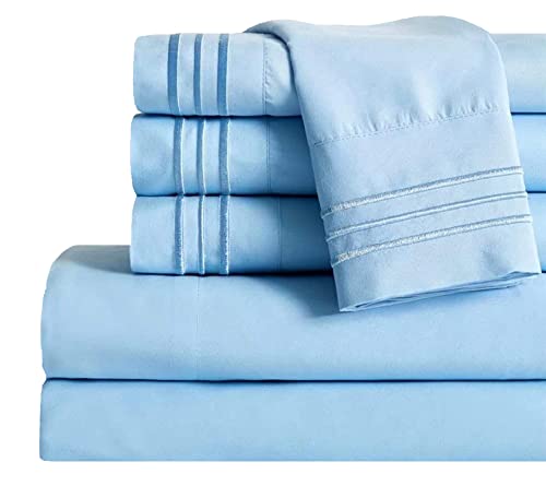 Mocassi Full Sheet Set - Luxury Hotel 1800 Premier Bedding Sheets & Pillowcases - Ultra Soft Breathable & Cooling Double Bed Sheets - Deep Pocket - Wrinkle Resistant - 6 Piece Set - Full, Aqua Blue