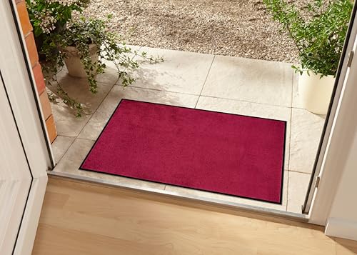 Hanse Home Washable Indoor and Outdoor Doormat Plain Door Mat Dirt Trapper Mat Dirt Trapper Mat Entrance Rug Non-Slip Sizes 60 x 80 cm Red