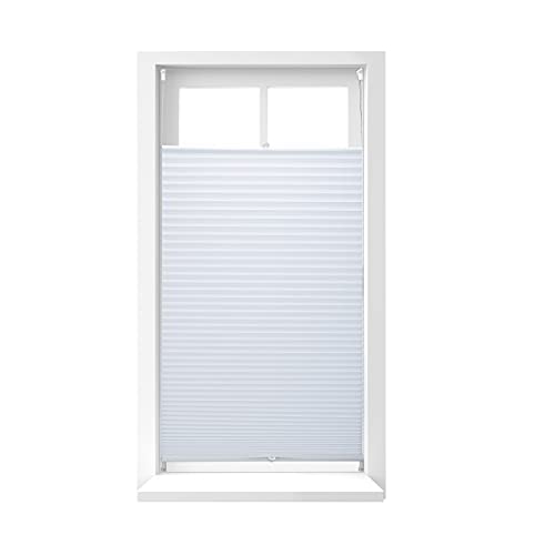 Relaxdays Pleated Blinds, No-Drilling, Adhesive Klemmfix, Folding Roller, Transparent, Shades, White, 90 x 210 cm