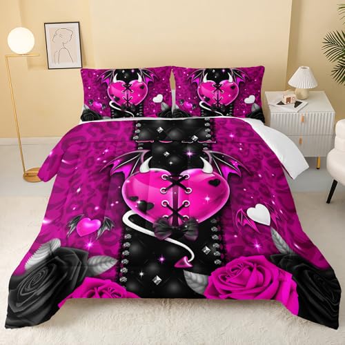 QOOMO Pink Leopard Kids Bedding Set,Flowers Print Comforter Set Queen Size for Boys Girls Teen Room Decorat,Soft Lightweight Bed Set All Season,1 Comforter 2 Pillowcases