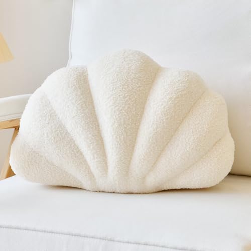 Lfsaaj Seashell Throw Pillows, Shell Shaped Throw Pillows, Soft Home Decorative Pillow Plush Cushion for Bed Couch Living Sofa Room Decor Accent Throw Pillow (13x10 Inch, Beige)