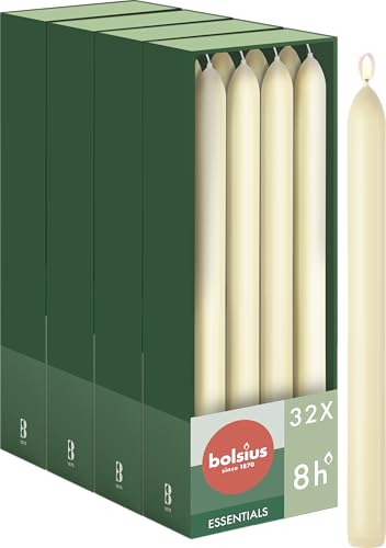 Bolsius - Smooth Dinner Candles - 23 cm - 32 Pieces - Ivory - Decorative Candles - Palm Oil Free