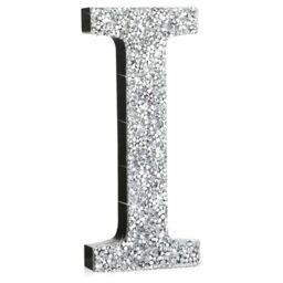 "5.7"" Silver Rhinestone Bling Letters Glitter Crushed Diamond Decor,Letter I - Wooden Base Metal Hook for Wall or Tabletop Display, Combinable Letters, Wedding Bedroom Y2k Party Decor, Gift for Christmas"