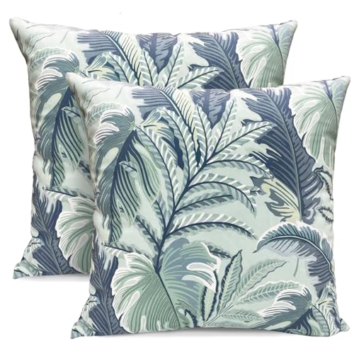 RYSMIYOU Decorative Throw Pillow Covers Set of 2 Blue Green Large Leaves Pillow Covers 20x20 inch Soft Short Plush Square Floral Throw Pillows,Farmhouse Outdoor Pillow Covers for Couch Living Room