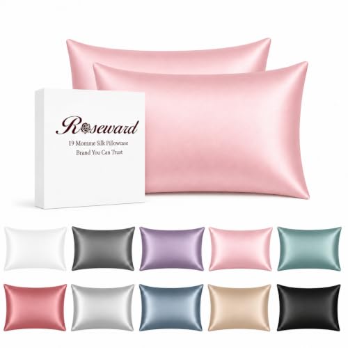 Pink Silk Pillow Cases 2 Pack-Pure Mulberry Silk Pillowcase for Hair and Skin Made in USA-19 Momme, Beauty Sleep, Zipper Closure, Anti Wrinkle, Anti Acne (Pink 2 Pack, Standard 20''x26'')