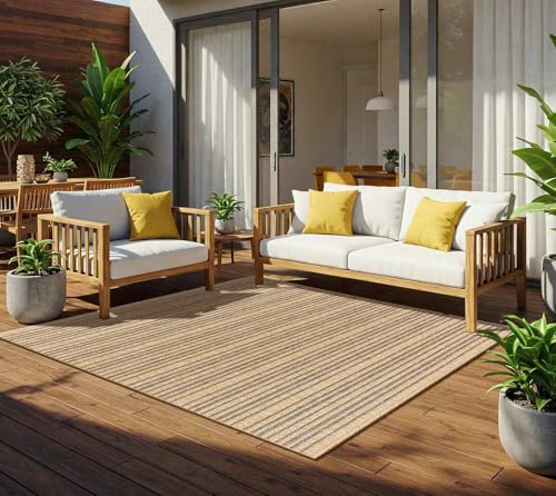 Livabliss Kumarina Indoor Outdoor, Large Boho for Living Room 200x275 cm Dining, Kitchen Carpet, Patterned Neutral and Coloured, Waterproof, Stain Durable, Tan, Black