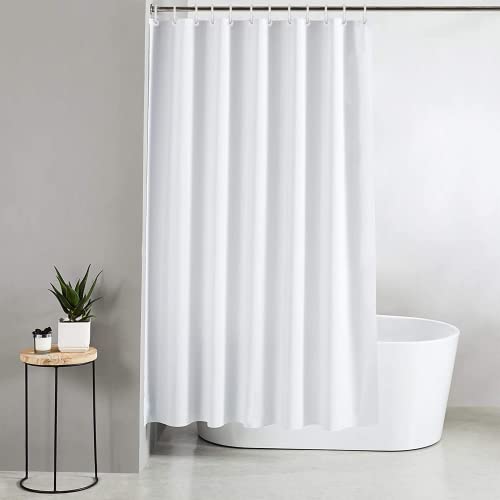 Blue Canyon Extra Wide Shower Curtains - 100% Polyester Shower Curtain - Anti-Bacterial Surface Treatment - Water Repellent- Weighted Hem - 250 X 180cm - 12 Reinforced Eyelets with Hooks (White)