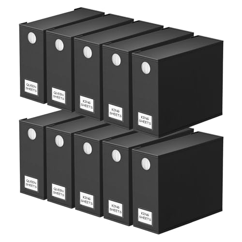 SpaceAid 10 Pack Bed Sheet Organizers and Storage, Foldable Sheet Organizer for Linen Closet, Sheets Set Folder Keeper with Window XL (Queen & King Size) Organizing Bedding Container, Black