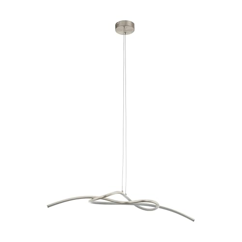 Eglo LED Pendant Light Novafeltria, Single-Flame Hanging Lamp, Pendant Light Made of Steel, Aluminium and Plastic, Dining Table Lamp, Hanging Living Room Lamp in Matt Nickel, White