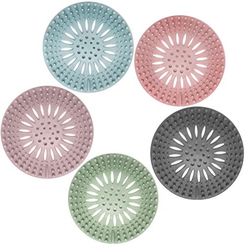 5 Pcs Hair Catcher, Shower Drain Cover, Sink Strainer Protector, Durable Silicone Bath Plug Hair Trap Easy to Install and Clean Suit for Bathroom Bathtub and Kitchen