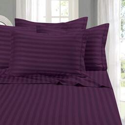 Elegant Comfort Softest and Coziest 4-Piece Sheet Set - 1500 Premium Hotel Quality Microfiber - Luxurious Wrinkle Resistant 4-Piece Damask Stripe Bed Sheet Set, Twin XL, Eggplant/Purple