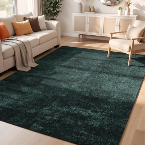 Rugs by Desire Comfy Washable Modern Living Room Rug Polyester Plain Indoor Area Rug with Low Pile - Anti-Slip Felt Backing SuperSoft Carpet Bedroom-Hallway, Emerald, 80x120 cm