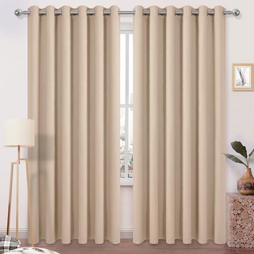 DWCN Blackout Curtains 84 Inches Long, Room Drakening Curtains for Bedroom, Solid Grommet Living Room Curtains Extra Wide Curtains, Beige, W70 x L84 Inch, Set of 2