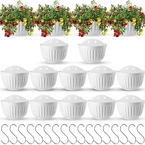 Zubebe 16 Pcs Resin Wall Hanging Planters Vertical Wall Mounted Planters Hanging Flower Pots Fence Planters for Indoor Outdoor Plant Flower Basket Balcony Railing (8.07 x 6.69 x 4.92'')