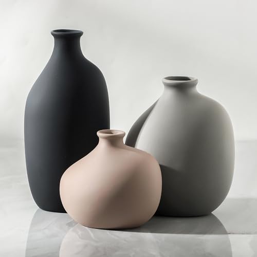 Ceramic Vase Set of 3,Flower Vase Home Decor Modern Rustic Farmhouse Decor Pottery Vases for Pampas Grass Dried Fresh Flowers,Bedroom,Living Room,Bookshelf Decor, Centerpiece Table Boho Decor.