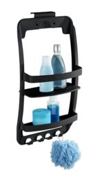 WENKO Universal Bathroom Shelf Hanging Shelf Standing Wall Shelf No Drilling Shower Shelf Bathroom Organiser Plastic 26 x 54.5 x 11.5 cm Black