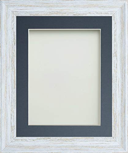 Frame Company Lynton Rustic White Photo Frame with Blue Mount, 12x10 for 9x7 inch, fitted with perspex