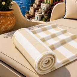 PETTI Artigiani Italiani - Microfibre Beach Towel, Beach or Pool Towel, Beach Towel, Large 90 x 180 cm, White Beige Stripes