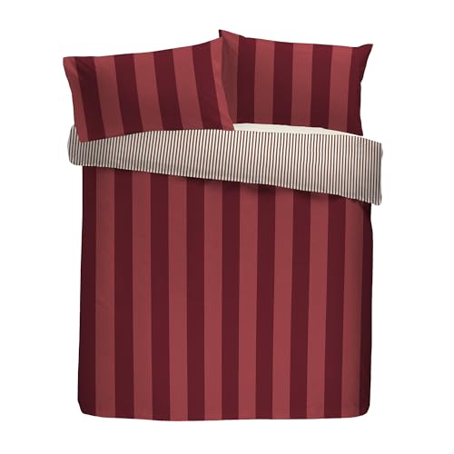 Laurence Llewelyn-Bowen Duvet Cover Set, 100% Cotton, Double 200x200cm, Red, Sateen, Striped Print, 200 Thread Count