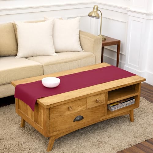 Solino Home Linen Table Runner 60 Inches - 100% Pure Linen Beet Hemstitch Table Runner 14 x 60 Inch Ideal for Dresser and Coffee Tables - Classic Hemstitch