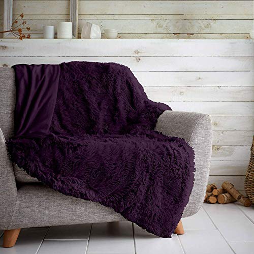 Gaveno Cavailia Hugg and Snugg Teddy Fleece Sofa Bed Blanket, Super Soft Fluffy Easy Care Decorative Throw, Cosy Warm Settee ThrowOver, Double 150x200 cm, Purple