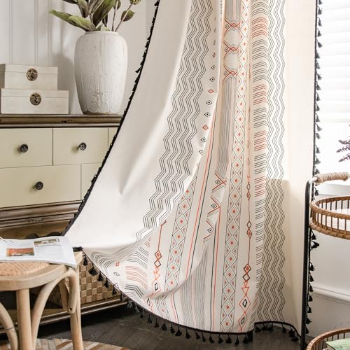 ColorBird Boho Curtains 2 Panels 84 Inches Length Orange Patterned Window Treatment Striped Geometric Aztec Western Curtain & Drapes for Living Bedroom Dining Room Boho Chic Deco
