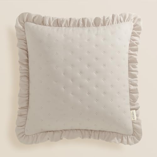 room99 Molly Cushion Cover 45 x 45 cm Pillow Case for Sofa Cushions with Invisible Zipper A Charming Flounce Beige 1 Piece