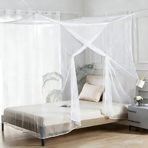 Canopy Bed Curtains 4 Corners Mosquito Net Mosquiteros para Camas Bed Canopies Netting Bed Drapes Rectangular Mosquito Mesh for Patio Indoor Outdoor Travel Room Decor???L75 X W59 X H67,1 Opening???