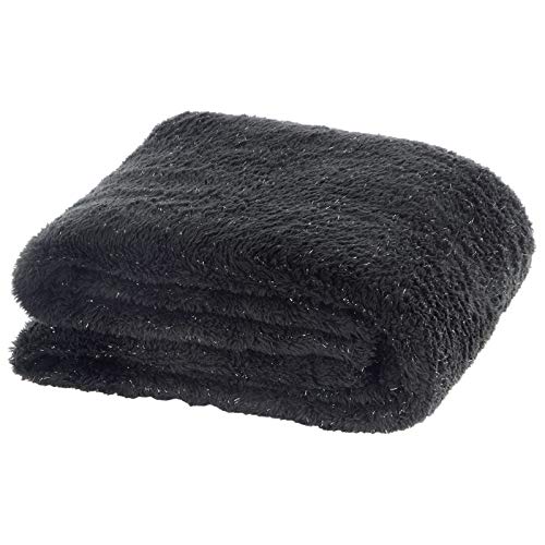 Luxury Shaggy Fleece Blanket With Shiny Lurex Large Soft Warm Home Sofa Bed Throw Black 130x155cm
