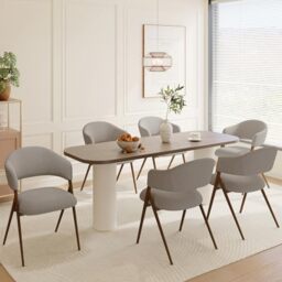 COLAMY Ergonomic Linen Dining Chair with 135° Recline, Breathable Cotton-Linen Fabric, Wooden-Look Metal Legs, 125kg Capacity, Modern Padded Dining Room Chair for Kitchen, Farmhouse & Home,Taupe