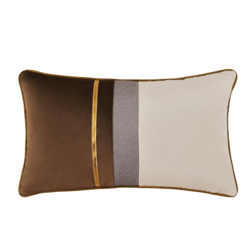 Avigers Lumbar Pillow Cover 12 x 20 Inch, Brown White, Rayon Blend - Insert not included Art Deco patchwork accent for couch, sofa, bed and living room removable for seasonal updates
