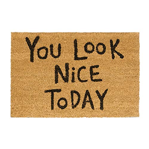"Relaxdays Doormat ""You Look Nice Today"" Coir Door Mat 40 x 60 cm Welcome Mat with PVC Anti-Slip Underside Coconut Fibre Floor Mat, Natural"