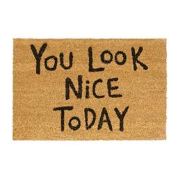 "Relaxdays Doormat ""You Look Nice Today"" Coir Door Mat 40 x 60 cm Welcome Mat with PVC Anti-Slip Underside Coconut Fibre Floor Mat, Natural"