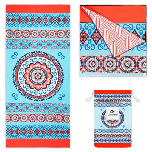 Elite Trend Microfiber Beach Towel for Adults with Bag - Extra Large 78x35 Inch Lightweight Sand Free Quick Dry Towel for Travel, Swimming, Yoga, Camping (Mandala Coral)