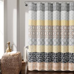 "Lush Decor Bohemian Stripe Shower Curtain, 72"" x 72"", Yellow & Gray"