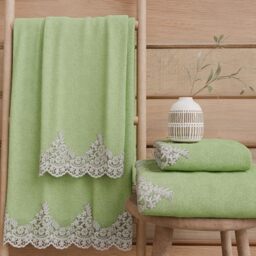 PETTI Artigiani Italiani - 100% Cotton Terry Bath Towels, 1+1 Towel Set, 2 Pieces 1 Face Towel and 1 Hand Towel, Sage Green