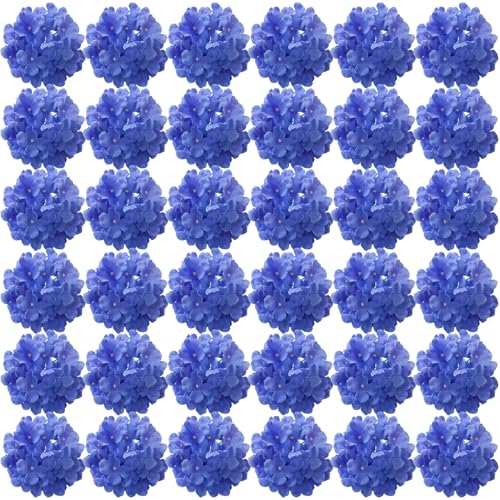 FagusHome Silk Hydrangea Heads 36 Pcs Artificial Flowers Heads and 3 Dozens Stems Fake Hydrangea Flowers with Stems for Home Wedding Decor (Blue)