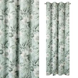 Eurofirany Velvet Curtain with Floral Print Green Tones Eyelets 240 g/m2 140 x 250 cm 1 Piece Soft fluffy modern classic living room bedroom
